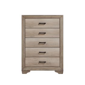 1pc Natural Finish Bedroom Chest of 5 Drawers w Black Hardware Bedroom Furniture Contemporary Design
