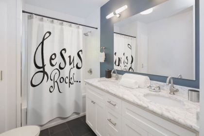 Fabric Shower Curtain, Black And White Jesus Rocks - S2372