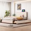 Full Size Upholstered Bed with LED Light and 4 Drawers, Modern Platform Bed with a set of Sockets and USB Ports, Linen Fabric, Beige