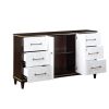 Contemporary White and Cherry Finish 1pc Dresser of 6x Drawers 2x Shelves Modern Bedroom Furniture 2-Tone Finish with Gold Trim