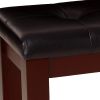 1Pc Modern Bench with Leather-Look Seat Tufted Upholstery Tapered Wood Legs Bedroom Living Room Furniture Cherry Brown Finish