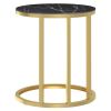 Side Table Gold and Black Marble 17.7" Tempered Glass