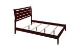 1pc King Size Brown Cherry Finish Panel Bed Geometric Design Frame Softly Curved Headboard Wooden Bedroom Furniture