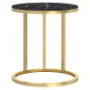 Side Table Gold and Black Marble 17.7" Tempered Glass