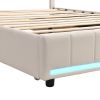 Full Size Upholstered Bed with LED Light and 4 Drawers, Modern Platform Bed with a set of Sockets and USB Ports, Linen Fabric, Beige