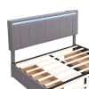 Queen Size Upholstered Bed with LED Light and 4 Drawers, Modern Platform Bed with a set of Sockets and USB Ports, Linen Fabric, Beige