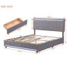 Queen Size Upholstered Bed with LED Light and 4 Drawers, Modern Platform Bed with a set of Sockets and USB Ports, Linen Fabric, Beige