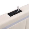 Full Size Upholstered Bed with LED Light and 4 Drawers, Modern Platform Bed with a set of Sockets and USB Ports, Linen Fabric, Beige