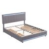 Queen Size Upholstered Bed with LED Light and 4 Drawers, Modern Platform Bed with a set of Sockets and USB Ports, Linen Fabric, Beige