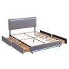 Queen Size Upholstered Bed with LED Light and 4 Drawers, Modern Platform Bed with a set of Sockets and USB Ports, Linen Fabric, Beige