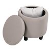 JST Home Decor Upholstered Round Fabric Tufted Footrest Ottoman, Ottoman with Storage for Living Room & Bedroom, Decorative Home Furniture, Beige