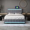 Full Size Upholstered Bed with LED Light and 4 Drawers, Modern Platform Bed with a set of Sockets and USB Ports, Linen Fabric, Gray