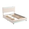 Full Size Upholstered Bed with LED Light and 4 Drawers, Modern Platform Bed with a set of Sockets and USB Ports, Linen Fabric, Beige
