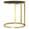 Side Table Gold and Black Marble 17.7" Tempered Glass