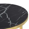Side Table Gold and Black Marble 17.7" Tempered Glass