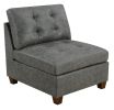 Living Room Furniture Antique Grey Modular Sectional 6pc Set Breathable Leatherette Tufted Couch 3x Corner Wedge 2x Armless Chairs and 1x Ottoman