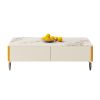 Modern Multifunctional Coffee Table, Slate Countertop Coffee Table with 4 Drawers, Black Metal Legs