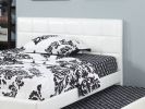 Full Size Bed w/ Trundle Slats White Faux Leather Upholstered Plywood Kids Youth Bedroom Furniture wooden Slats