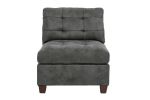 Living Room Furniture Antique Grey Modular Sectional 6pc Set Breathable Leatherette Tufted Couch 3x Corner Wedge 2x Armless Chairs and 1x Ottoman
