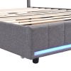 Queen Size Upholstered Bed with LED Light and 4 Drawers, Modern Platform Bed with a set of Sockets and USB Ports, Linen Fabric, Beige