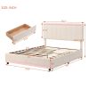 Full Size Upholstered Bed with LED Light and 4 Drawers, Modern Platform Bed with a set of Sockets and USB Ports, Linen Fabric, Beige