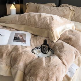 A Four Piece Set Of Rabbit Hair And Milk Velvet Duvet Cover On A Baby Plush Bed (Option: Beige camel-1.5M fitted sheet)