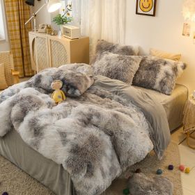 Mink Velvet Four Piece Set Long Plush Crystal Velvet Duvet Cover (Option: Dependence and love-2.0m flat sheet)