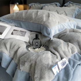 A Four Piece Set Of Rabbit Hair And Milk Velvet Duvet Cover On A Baby Plush Bed (Option: Dark Grey-1.8M fitted sheet)