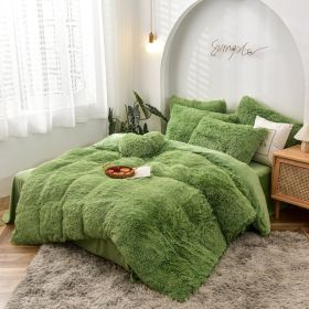Mink Velvet Four Piece Set Long Plush Crystal Velvet Duvet Cover (Option: Avocado green-1.8x2m fitted sheet)
