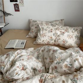 Garden Small Floral Cotton Bed 4-piece Summer Girly Bedding Set (Option: 150cmfour piece set-Wild tea flower pillow)