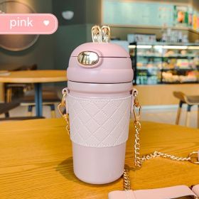 Stainless Steel Cup Bounce Cup With Straw (Option: Pink-500ml)
