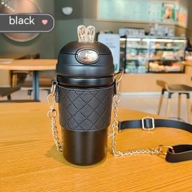 Stainless Steel Cup Bounce Cup With Straw (Option: Black-500ml)