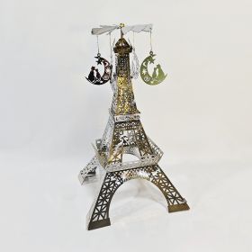 Paris Tower Aromatherapy Revolving Scenic Lantern Rotating Candlestick (Option: Silver Mother Cat Ornaments)