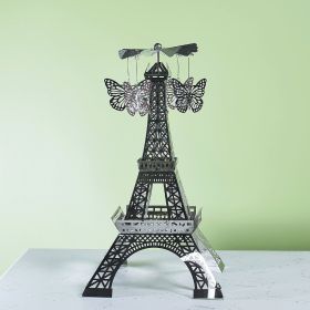 Paris Tower Aromatherapy Revolving Scenic Lantern Rotating Candlestick (Option: Silver Butterfly Ornaments)