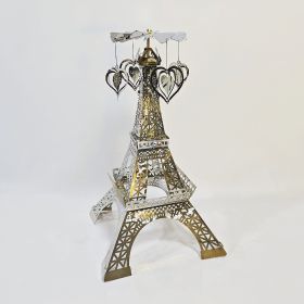 Paris Tower Aromatherapy Revolving Scenic Lantern Rotating Candlestick (Option: Silver Love Ornaments)