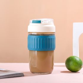 Glass Lid Straw Coffee Cup (Option: Blue Non Slip Cover-Double Drink Cup 02)