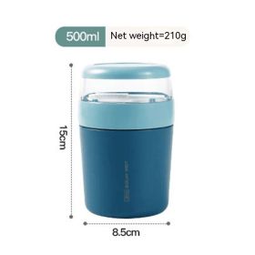316 Stainless Steel Breakfast Cup With Cover Spoon (Option: 500ml blue plastic)