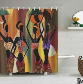 Art Design Graffiti Art Hip Hop African Girl with Black Hair Big Earring with Modern Building Shower Curtain for Bathroom Decor (Style: O)