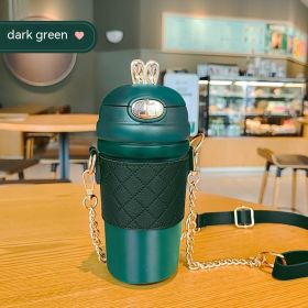 Stainless Steel Cup Bounce Cup With Straw (Option: Dark Green-500ml)