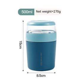 316 Stainless Steel Breakfast Cup With Cover Spoon (Option: 500ml Blue Stainless Steel)