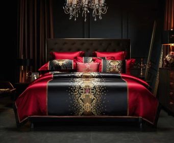 Silk Cotton Embroidery Four-piece Set Bed Sheet Bedspread (Option: Irena Red-7 Piece Bed Sheet Set)