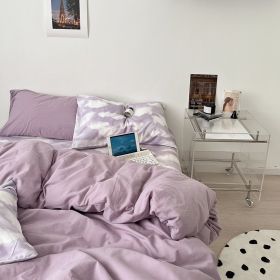 Simple Cloud Bed Sheet Quilt Cover All Cotton Washed Cotton Four-piece Set (Option: Clouds Qingcheng Purple-200CM Bed Sheet Size 220X240cm)