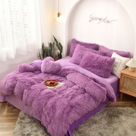 Mink Velvet Four Piece Set Long Plush Crystal Velvet Duvet Cover (Option: Purple-2.0x2.2m fitted sheet)