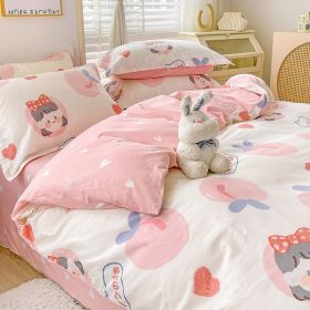Cotton Duvet Cover Sheet Dormitory Three Piece Bedding Set (Option: Princess Peach-1.8M Fitted Sheet 4PCS Set B)