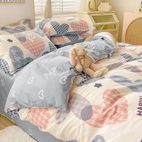 Cotton Duvet Cover Sheet Dormitory Three Piece Bedding Set (Option: Walking Time-2.0M Flat Sheet 4PCS Set)