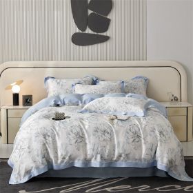 Spring And Summer New Home Textile Tencel Four-piece Set Bedding (Option: Norman Garden Blue-2 Style)