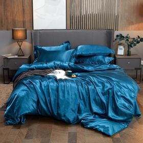 Ice Four-piece Set Cool Bare Sleeping Real Silk Quilt Cover Sheets (Option: Paris Blue-9 Style)